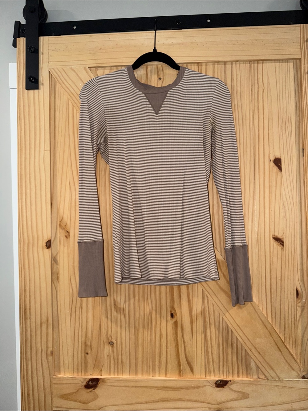 P'tula Taupe and White Striped Long-Sleeve Crewneck Top